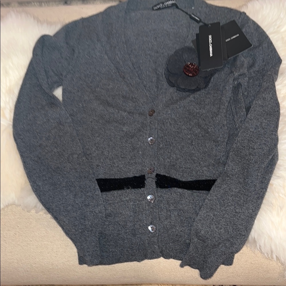 Dolce & Gabbana Gray Cardigan with Black Accents